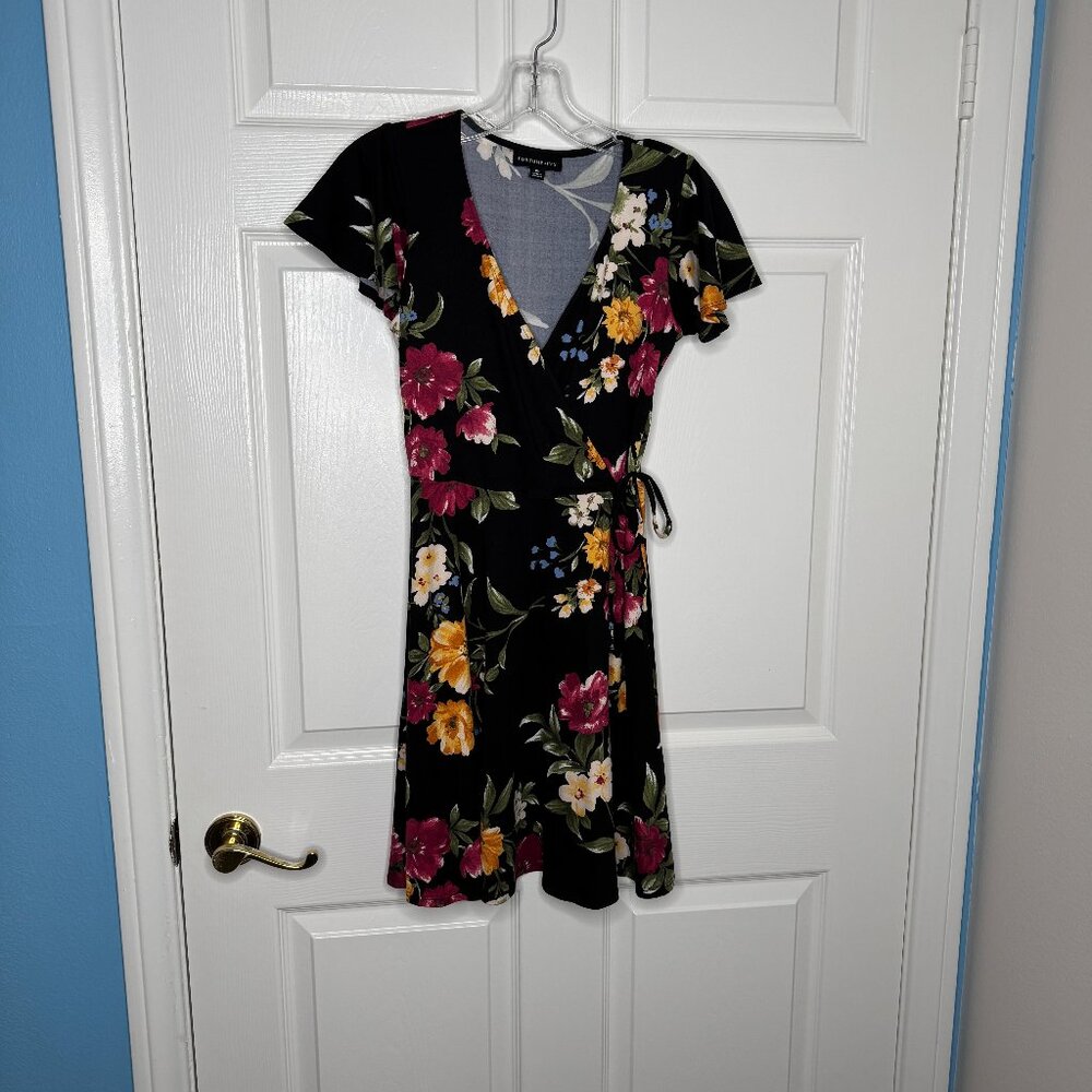 Black Floral Fortune & Ivy Deep V Dress